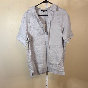 Lafayette 148 New York 100% Linen Light Gray Casual Shirt